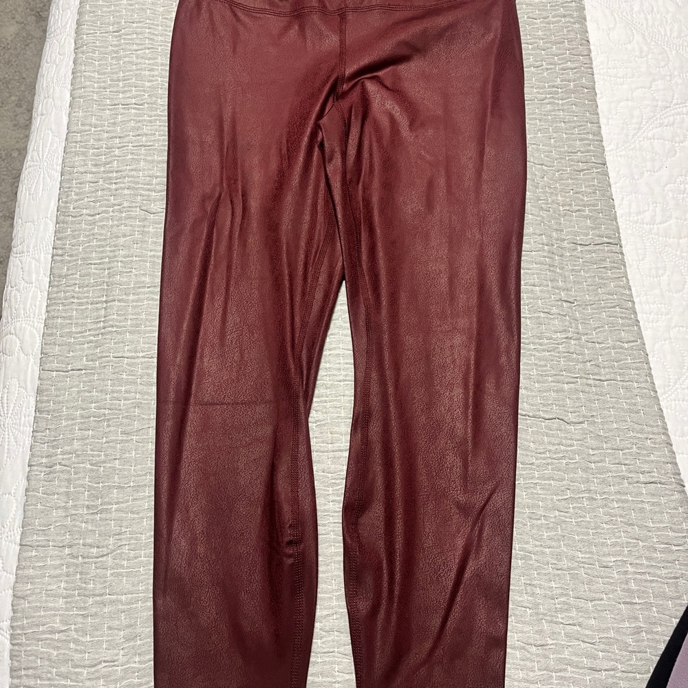 90 Degree By Reflex Maroon Faux Leather Leggings